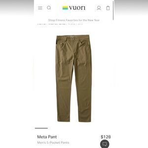 Vuori Men’s Meta 5- pocket pant. Color-Dark Oregano. Size 38.